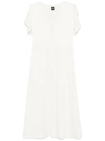 Hugo Boss V-neck Midi Dress In White