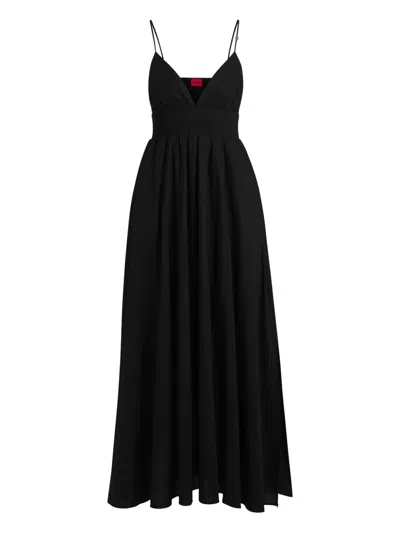 Hugo Boss V-neck Pleated Maxi Dress In Black