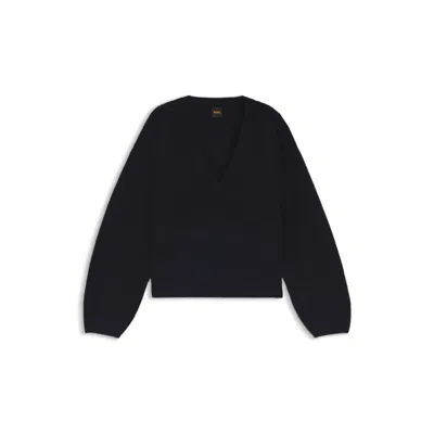 Hugo Boss V-neck Sweater In A Relaxed Fit In Black