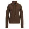 Hugo Boss V-neck Sweater In A Wool And Silk Blend In Brown