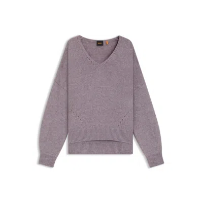 Hugo Boss V-neck Sweater In Italian Yarn In Purple