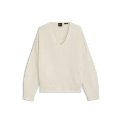 Hugo Boss V-neck Sweater In Italian Yarn In White