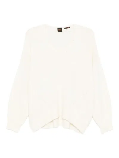 Hugo Boss V-neck Sweater In Neutral