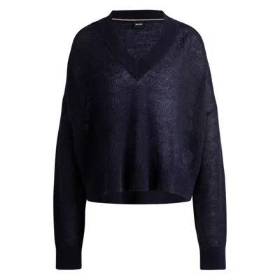 HUGO BOSS V-NECK SWEATER WITH MELANGE EFFECT