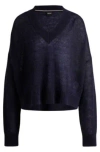 Hugo Boss V-neck Sweater With Melange Effect In Dark Blue