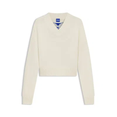 Hugo Boss V-neck Sweater With Rear Happy Hugo Heart In White