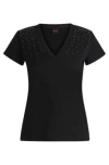 Hugo Boss V-neck T-shirt In Cotton With Embellishments In Black