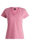 Hugo Boss V-neck T-shirt In Cotton With Embellishments In Light Purple