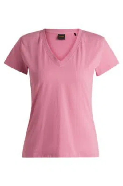 Hugo Boss V-neck T-shirt In Cotton With Embellishments In Light Purple
