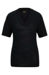 Hugo Boss V-neck T-shirt In Linen In Black