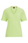 Hugo Boss V-neck T-shirt In Linen In Green