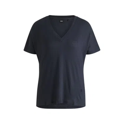 Hugo Boss V-neck T-shirt With Double B Monogram In Blue