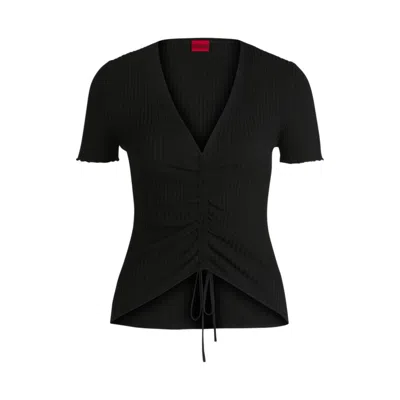 Hugo Boss V-neck Top With Gathered Front In Black