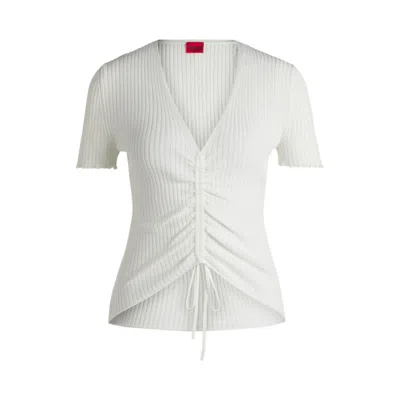 Hugo Boss V-neck Top With Gathered Front In White