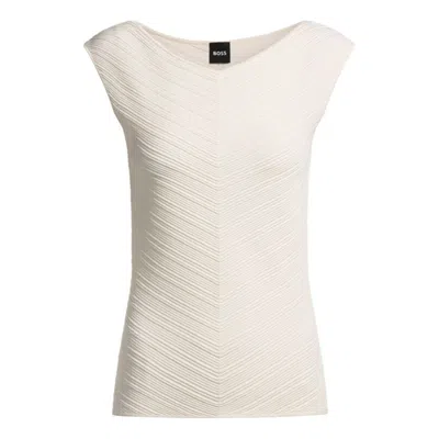 Hugo Boss V-neck Top With Knitted Structure In Open White