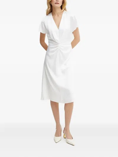 Hugo Boss V-neck Twisted Midi Dress In White
