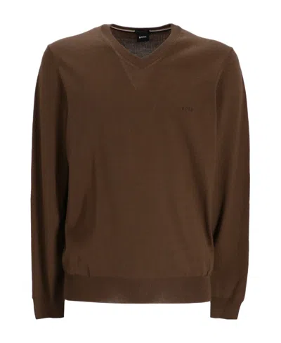 Hugo Boss V-neck Virgin-wool Jumper In Green