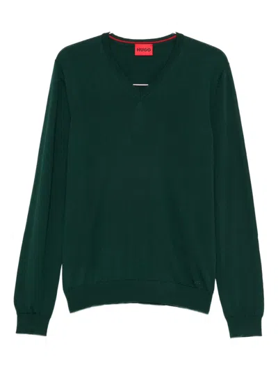 Hugo Boss V-neck Wool Sweater In Green