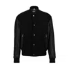 Hugo Boss Varsity-style Jacket With Monogram-embossed Leather Sleeves In Black