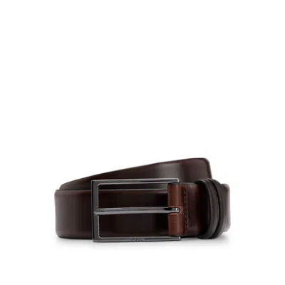 Hugo Boss Logo-engraved Leather Belt In Brown