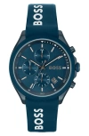 Hugo Boss Blue-plated Chronograph Watch With Blue Silicone Strap Men's Watches In Blue