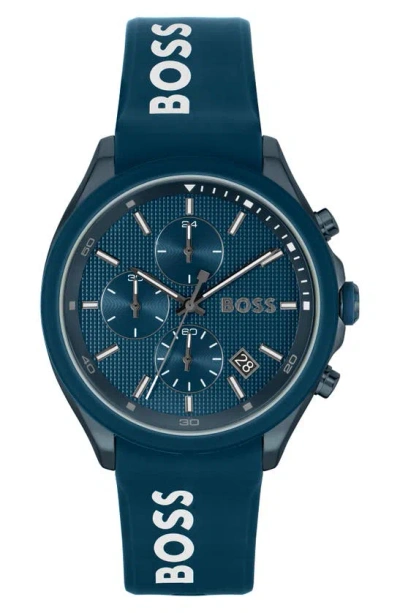 Hugo Boss Blue-plated Chronograph Watch With Blue Silicone Strap Men's Watches In Assorted-pre-pack