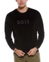 Hugo Boss Cotton Blend Velour Regular Fit Crewneck Sweatshirt In Black