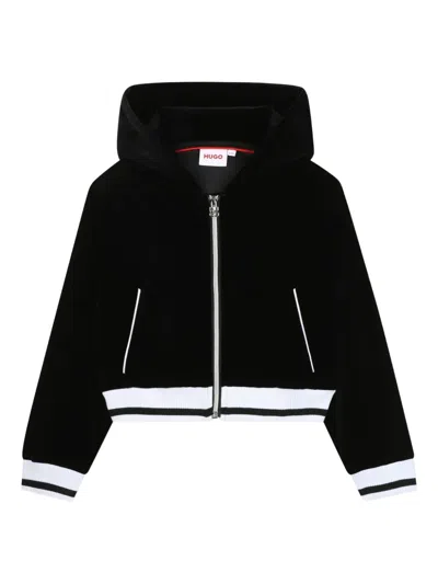 Hugo Boss Kids' Velvet Hoodie In Black