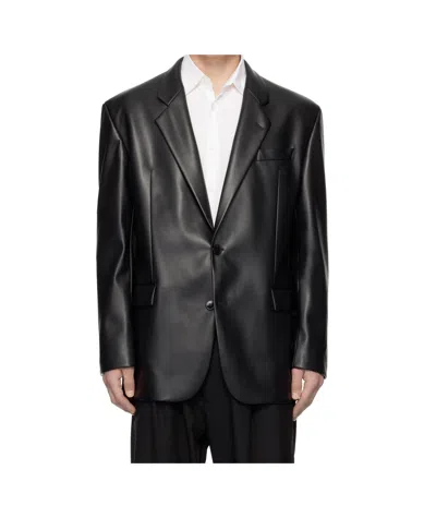 Hugo Boss Black Vented Faux-leather Blazer In 001-black
