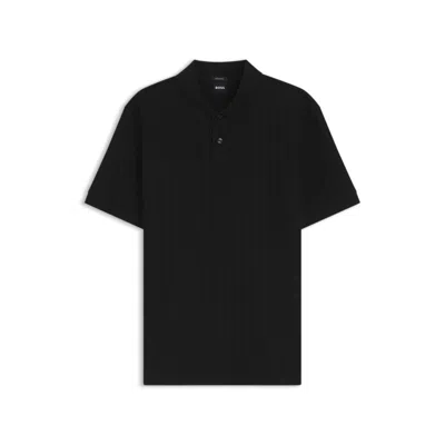 Hugo Boss Vertical-stripe Polo Shirt In Mercerised Cotton In Black