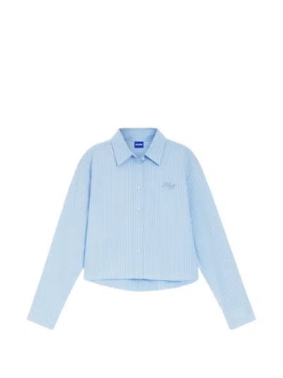 Hugo Boss Vertical-stripe Cropped Shirt In Blue