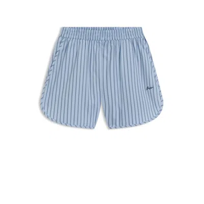 Hugo Boss Vertical-stripe Shorts In Cotton Poplin In Blue