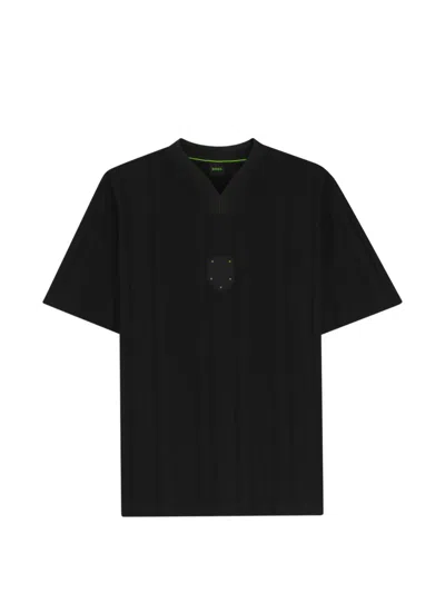 Hugo Boss Vertical-stripe V-neck T-shirt In Black
