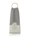 Hugo Boss Womens Medium Grey Branded Fringed-edge Wool-blend Scarf In Gray