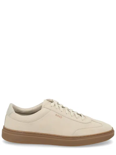 Hugo Boss Boss White Leather Sneaker In Neutral