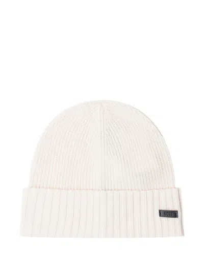 Hugo Boss Virgin Wool Beanie Hat In White