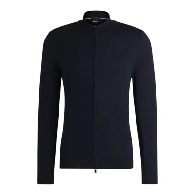 Hugo Boss Virgin-wool Cardigan In A Regular Fit In Blue