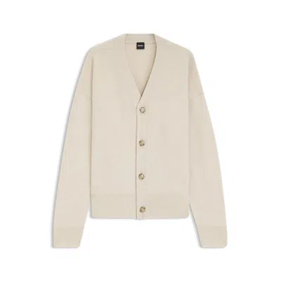 Hugo Boss Virgin-wool Cardigan In A Relaxed Fit In Neutral