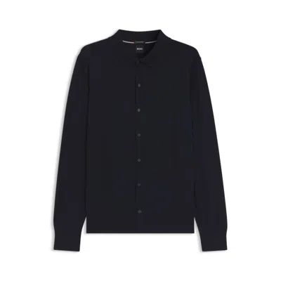 Hugo Boss Virgin Wool Cardigan With A Polo Collar In Animal Print