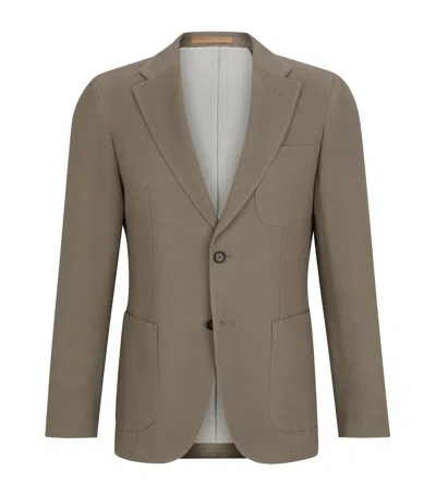 Hugo Boss Virgin Wool-cotton Slim Blazer In Green