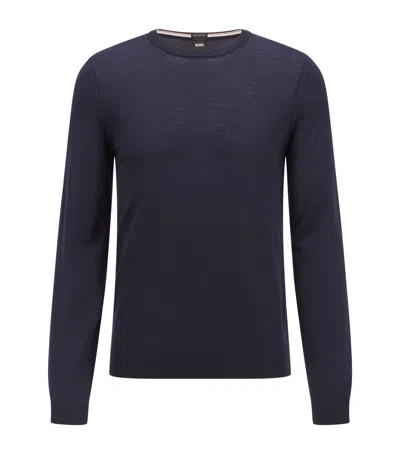 Hugo Boss Virgin Wool Crew-neck Sweater In Black