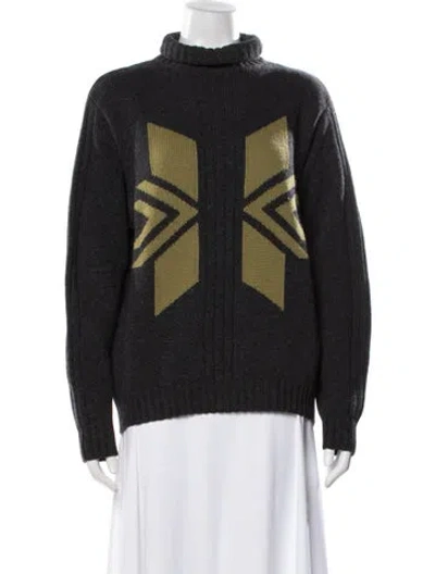 Pre-owned Hugo Boss Virgin Wool Graphic Print Sweater In Blue