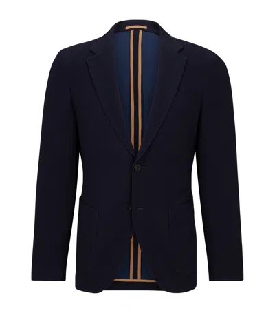 Hugo Boss Virgin Wool Jacquard Blazer In Blue