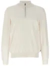 Hugo Boss Zip-neck Sweatshirt In Stretch-cotton Jacquard In Neutral