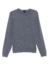 Hugo Boss Fine Knit Crew Neck Sweater With Ribbed Cuffs In Gray