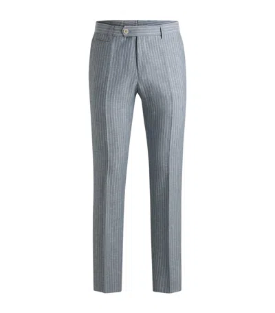 HUGO BOSS VIRGIN WOOL-LINEN SLIM-FIT TROUSERS