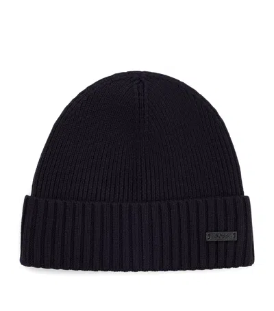 HUGO BOSS VIRGIN WOOL LOGO-BADGE BEANIE