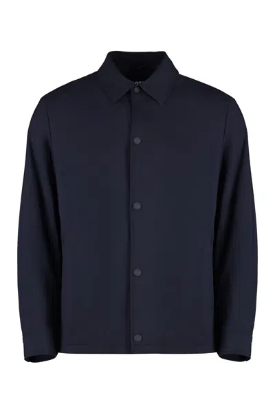 Hugo Boss Virgin Wool Overshirt In Blue