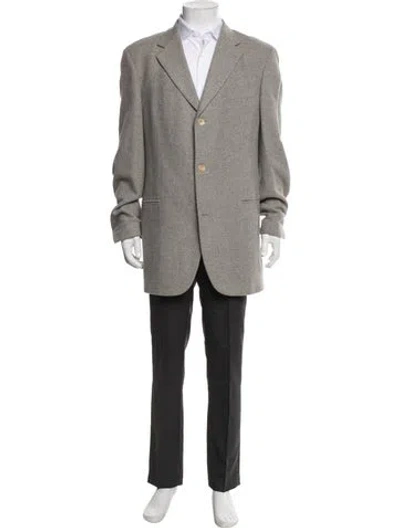 Pre-owned Hugo Boss Virgin Wool Plaid Print Overcoat In Gray