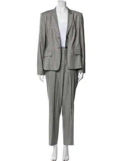 Pre-owned Hugo Boss Virgin Wool Plaid Print Pantsuit In Gray